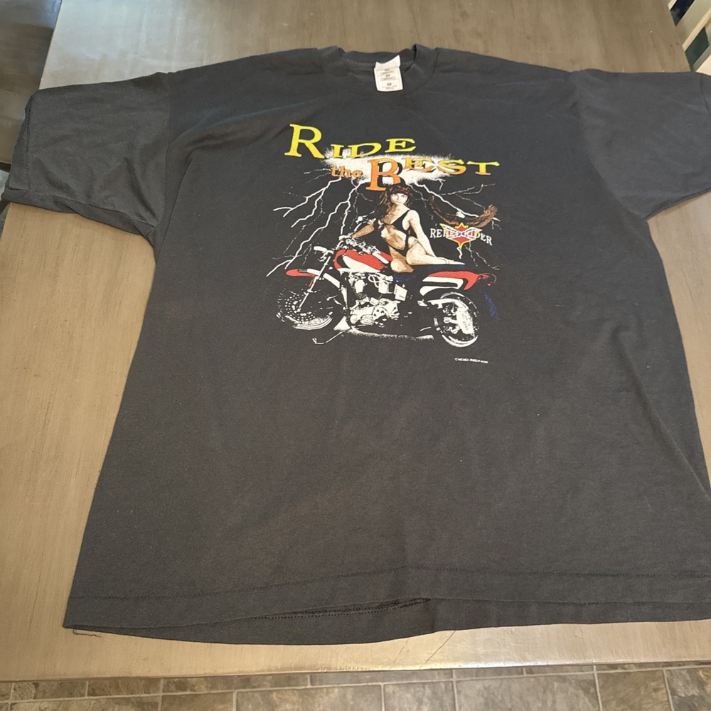 Vtg  Ride The Best Rebel Rider Easy Riders  Style Biker T Shirt Pinup Girl 2XL